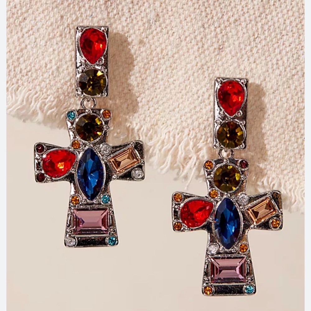 Free People Bejeweled Cross Earrings